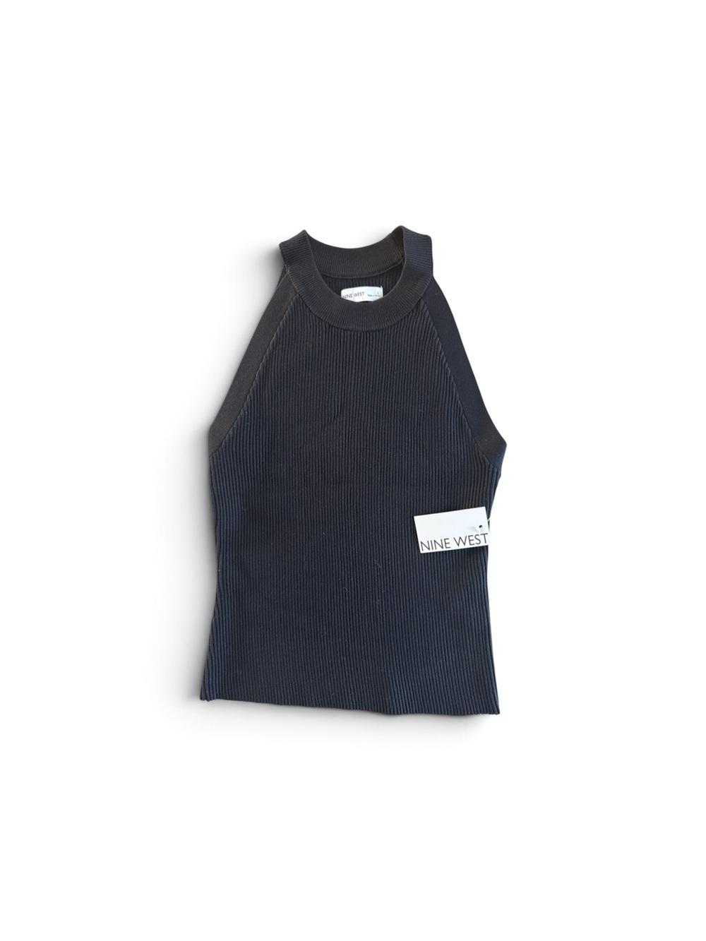 Nine West Black Ribbed Sleeveless Sweater Tank L NWT